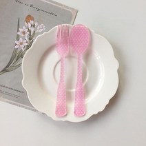 그릇 생활도자기 쇼핑몰 주방 예쁜도자기 스푼 플라스틱 디저트 트레이 아크릴 케이크 접시 격자 패턴 스포크 꽃 장식 웨딩 파티 생일 과일 포크, Pink spoon fork