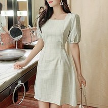 드레스날다 페이버릿 체크 스퀘어넥 퍼프 원피스(mops1298)