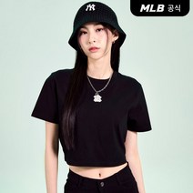 MLB 여성 베이직 중앙 스몰로고 크롭 반팔 티셔츠 NY (Black) 205155