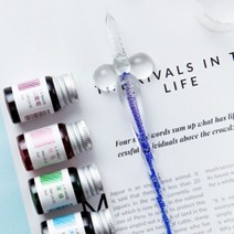 캘리그라피 독학 글라스펜 유리펜 딥펜 세트 [5color 글래스 글라스팬], 핑크