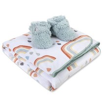 Fisher Price 담요 벨크로 부츠 세트 - 클라우드 드림 베이비 레인보우 플리스 슬리퍼 0-6개월 남아용 0-6 Months Infant