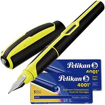 pelikan 만년필 스타일 네온 펜촉 m 노란색 + 대용량 gtp 카트리지 10개