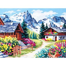 마을 시골 플라워 보석십자수 캔버스형 설산 오두막집 인더숲 보면 기분이 좋아지는 유화감 자연풍경 행운 원형구슬 가득 그림 집콕취미 비즈 개업선물 액자없음 DIY키트11종, 03번 농장풍경 다이어몬드십자수, 70*90cm