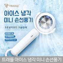 트래들 아이스 냉각 손선풍기(당일배송)고용량2500mAh배터리/BL DC저소음 모터, 그린