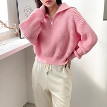 NewCare 여성 크롭 니트 반집업 하이넥 카라 니트