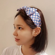 스마일 체크보드 리본 머리띠 꼬임 반다나 터번
