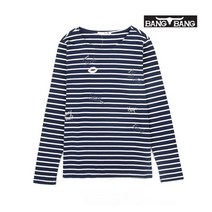[뱅뱅] 여성 포인트 스트라이트 티셔츠_네이비_NTE79169