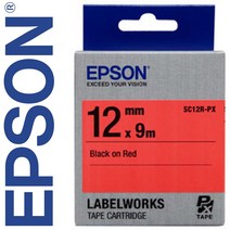 *정품* [ EPSON ] 라벨테이프, SC12R(빨강바탕/검정글씨/폭12mm)