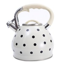 Zhijing 3.5L 스테인레스 스틸 휘파람 주전자 귀여운 도트 패턴 차 냄비 플랜트 물 주전자(White), 하얀색
