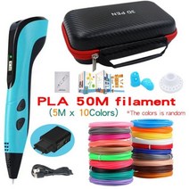 3D 인쇄 펜 펜 세트 생일 스마스 DIY 디어 선물 전원 어댑터 PLA 필라멘트 여행 상자, 07 Blue with 50M PLA_02 Eu