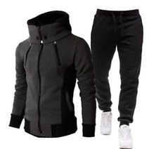 가을 겨울 운동복 남성 캐주얼 후드 따뜻한 지퍼 스웨터 두 조각 세트 재킷   바지 남성 복장 정장 크기 S-3XL