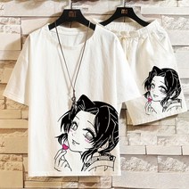 큰옷 뚱뚱한코디 큰박스티 박시핏 남성 여름반팔 티셔츠 남자 세트
