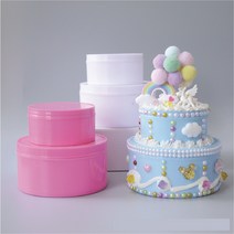 DIY 플라스틱 2단 케익통 케이크 상자 보석 어린이 수제 학원 미술 만들기 재료, 핑크