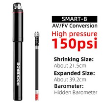 자전거 공기 주입기 펌프 rockbros bike pump bike mini 150 psi 알루미늄 합금 휴대용 압력 게이지 팽창기 사이클링 타이어 presta 밸브 mtb, SMART-B 150PSI, 중국