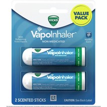 [미국]Vicks VapoInhaler 이동 중 휴대용 비강 흡입기 비의료용 상쾌한 Vicks 증기 함유 멘톨 향 향 스틱 2개, 1팩