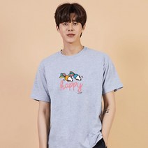 키밍 쥐 해피 여름면티 시원한반팔티 귀여운티 바캉스패밀리룩 검정티 반팔티여자 딸이랑커플룩 남자
