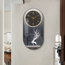 거실벽시계 크리스탈 도자기 벽시계 럭셔리한 대형 모던 거실 가정용 패션 장식 그림 무음 룸 시계, [02] 40cm x 80cm, [10] N1