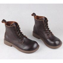 수제화 부츠 가죽 짧은 부츠 여자 플랫 힐 큰 헤드 부츠 여자 신발 따뜻한 마틴 부츠