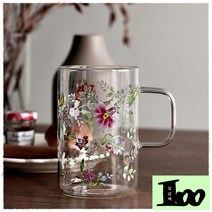 oth 복고풍 꽃 유리컵 물잔 3type, 블로스 머그컵(베이직 360ml 2p)