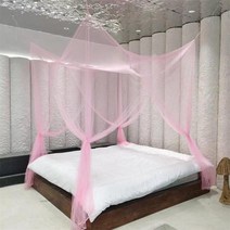 북유럽 침대커튼 여아캐노피 공주방 침대 모기장 4 코너 트 캐노피 커튼 전체 퀸 킹 사이즈 파티오 실내 야외용, L210xW190xH240cm, 4-pink
