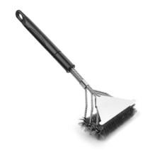 정품 그릴용 그릴 브러시 및 스크레이퍼 BBQ 브러시 스테인리스 스틸 43.2cm(17인치) 우븐 와이어 3 in 1 빗살 바베큐 트리플 스크러버 클리닝 가스/숯 그레이트용 안전