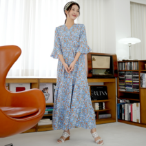 브이 롱 원피스 하늘꽃
