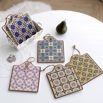 페르시안 에스닉 패턴 타일 논슬립 코르크 특이한 냄비받침 6종, F