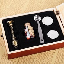 취미 추천 인장 키트 입문 실링 왁스 세트 실링스탬프 DIY 선물세트 스탬프 청첩장, 메탈 핸들 + 우드 케이스 세트 [알갱이 왁스]