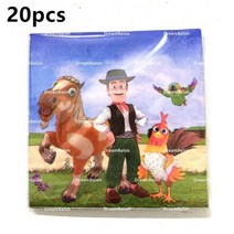 La Granja Zenon 풍선 닭 암소 돼지 생일 축하 배너 드림 레인지랜드 농장 배경 파티 장식 케이크 토퍼 일회용, 20pcs Napkin_기타