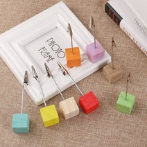 디엠몰 2P 우드 큐브 메모 클립 메모꽂이 중요 포스트잇 집게 거치대, 오렌지