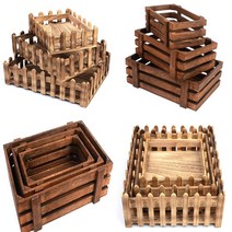 3P세트 우드사각트레이 손잡이트레이 원목사각트레이 우드쟁반 빈티지트레이, 울타리형