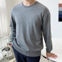 바보사랑 남자 라운드넥니트 기본핏 검정색 무지 티셔츠.옷자락(무료배송)