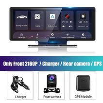 블랙박스 룸미러 1026 quot대시캠 후방 카메라 와이파이 카플레이 및 안드로이드 자동 4K DVR GPS 네비게이션 비디오 레코더 대시 보드 듀얼 렌 24 시간 주차 AUX, Dual LensXGPS+64G TF Card