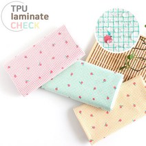 원단마트 대폭 방수원단 무독성 TPU 라미네이트 리틀츄 체크 3컬러 유아 미술 가운 턱받이 원단, 핑크