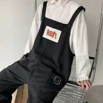 [PINK LITCHI]힙합 와이드 카고 멜빵바지 남성 빅사이즈 멜빵 팬츠 juan418AQ6