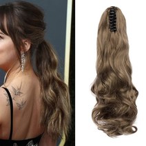 Cybelleza 포니테일 익스텐션 롱 컬리 웨이브 클로 클립 포니테일 익스텐션 45.7cm(18인치) 포니 테일 클립 헤어 익스텐션 포니테일 합성 헤어피스 여성용 골든 브라운, Curly 12 Inch, Ash Brown