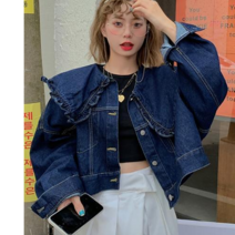 여자 빅카라 진청 크롭 청자켓 루즈핏 점퍼 꾸안꾸룩 특이한 연예인 청카바 트러커