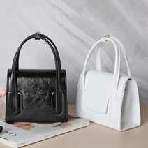 여성 미니 토트백 인조가죽 에나멜 손목 가방 사각 인조가죽 스퀘어 블랙 아이보리