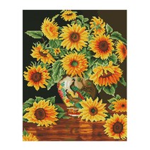 Sparkle 프레임 타입 캔버스 원형 보석십자수 DIY 키트 50 x 40cm, 1개, 꽃병 속 해바라기