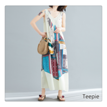 티피/Teepie 여름 여성 와이드 브이넥 프린트 민소매 점프슈트