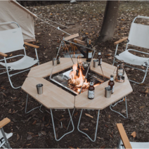 HOMFUL 화로테이블 캠핑 테이블 접이식 팔각 테이블 4PCS 세트 홈풀, 4PCS 풀세트 (수납백증정)