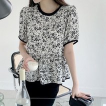 브이와이 여자 반팔 페플럼 에이라인 블라우스