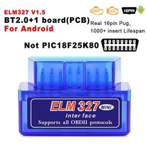 자동차 진단기 안드로이드 용 elm327 v1.5 pic18f25k80 obd2 블루투스 스캐너 자동 도구 elm 327 v 1 5 obd 2 코드 리더 자동차 진단 odb2, 25k80이 아닌 1pcb bt2.0
