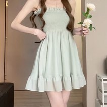 Z3JC 봄여름 민트 나시 슬림해 보이는 주름 여성 롱원피스