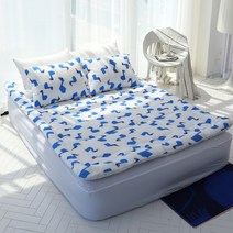 더와이 덕몽 시어서커 쿨링 시원한 여름 침대 패드 토퍼 SS, 블루