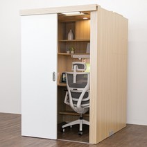 아이디어스터디 1인실 독서실책상 스터디룸 슬라이딩도어 오른쪽문 슐레이먼오크, 책상단품, 와이드 카멜레온 감성 컨트롤 LED 화이트+천장LED등, 바른자세 스마트패널