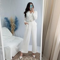 - 벨트세트 하객 상견례옷차림 테일러드카라 긴팔 점프수트 3컬러