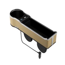 ELLA 차량용 QC 3.0 고속충전 컵홀더 사이드포켓, 베이지, 1개