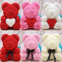 장미 곰돌이 40cm 이벤트꽃 프로포즈 로즈베어 장미꽃 인형 프로포즈 발렌타인데이 화이트데이 특별한날 결혼 입학식 졸업식 기념일 크리스마스 선물 곰인형꽃다발_쯔야코드, 소형리본:레드[OPP포장]