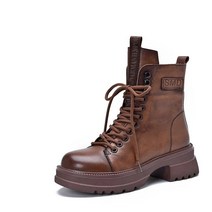 BestStar 여성 소가죽 워커 힐 부츠 5CM 통굽 키높이 앵클 여자가죽워커 NC-100907